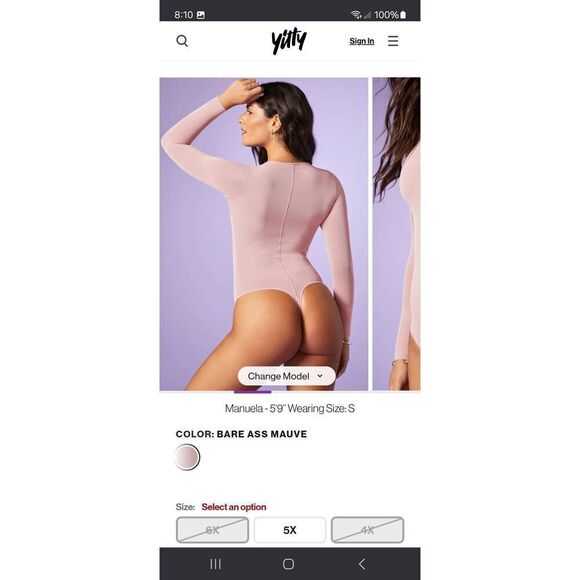 New Large Fabletic Yitty Bare Mauve Mesh Me Smoothing Long Sleeve Thong Bodysuit - Picture 3 of 11